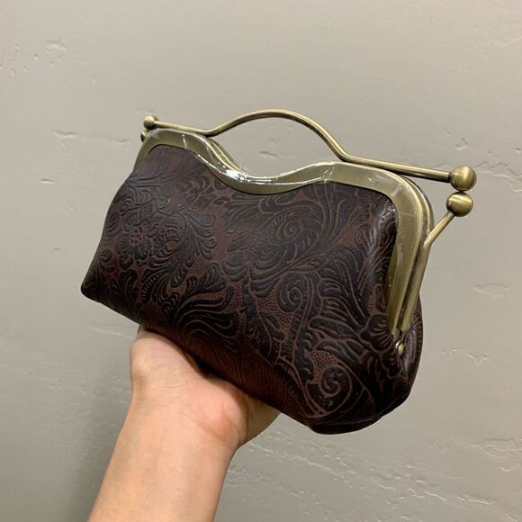 Handmade Genuine Embossed Leather Kisslock Clutch/Shoulder bag/Crossbody - Picture 7 of 14